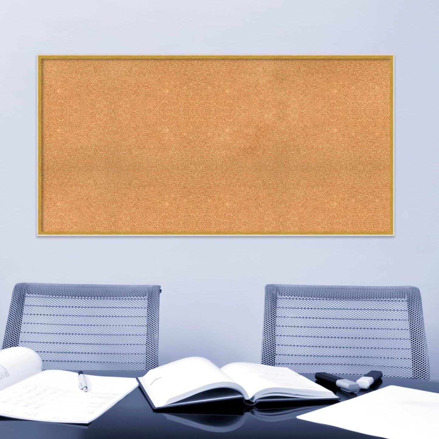 Amanti Art Natural Cork Board for Wall, 29x57 Vision Board with White Frame, Oversize Corkboard Office Decor for Home Organization, Modern Corkboard Pinboard to Display Items for Home Organization in