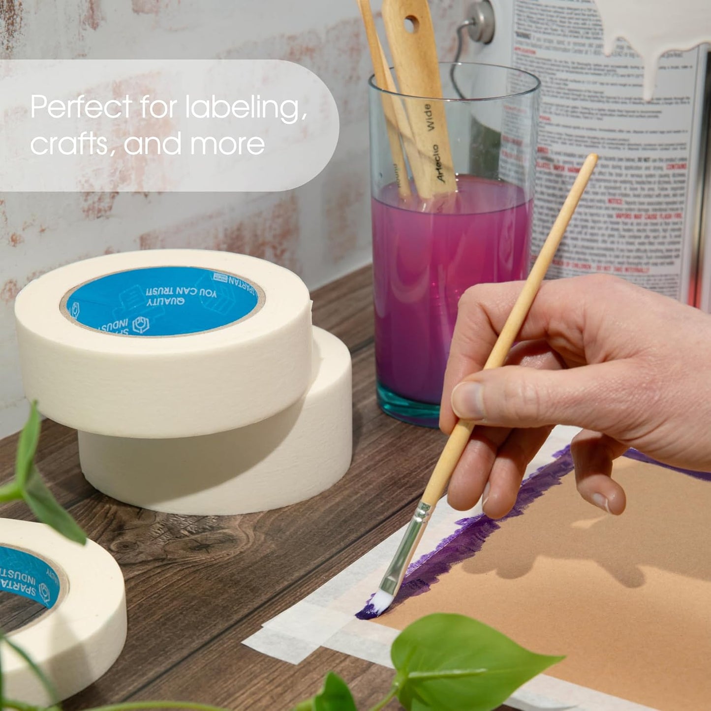 SPARTAN INDUSTRIAL - 2" X 60 yd Wide Masking Tape for Painting, Labeling, and Drafting - 24 Home and Office Tape Rolls, 5.5 Mil