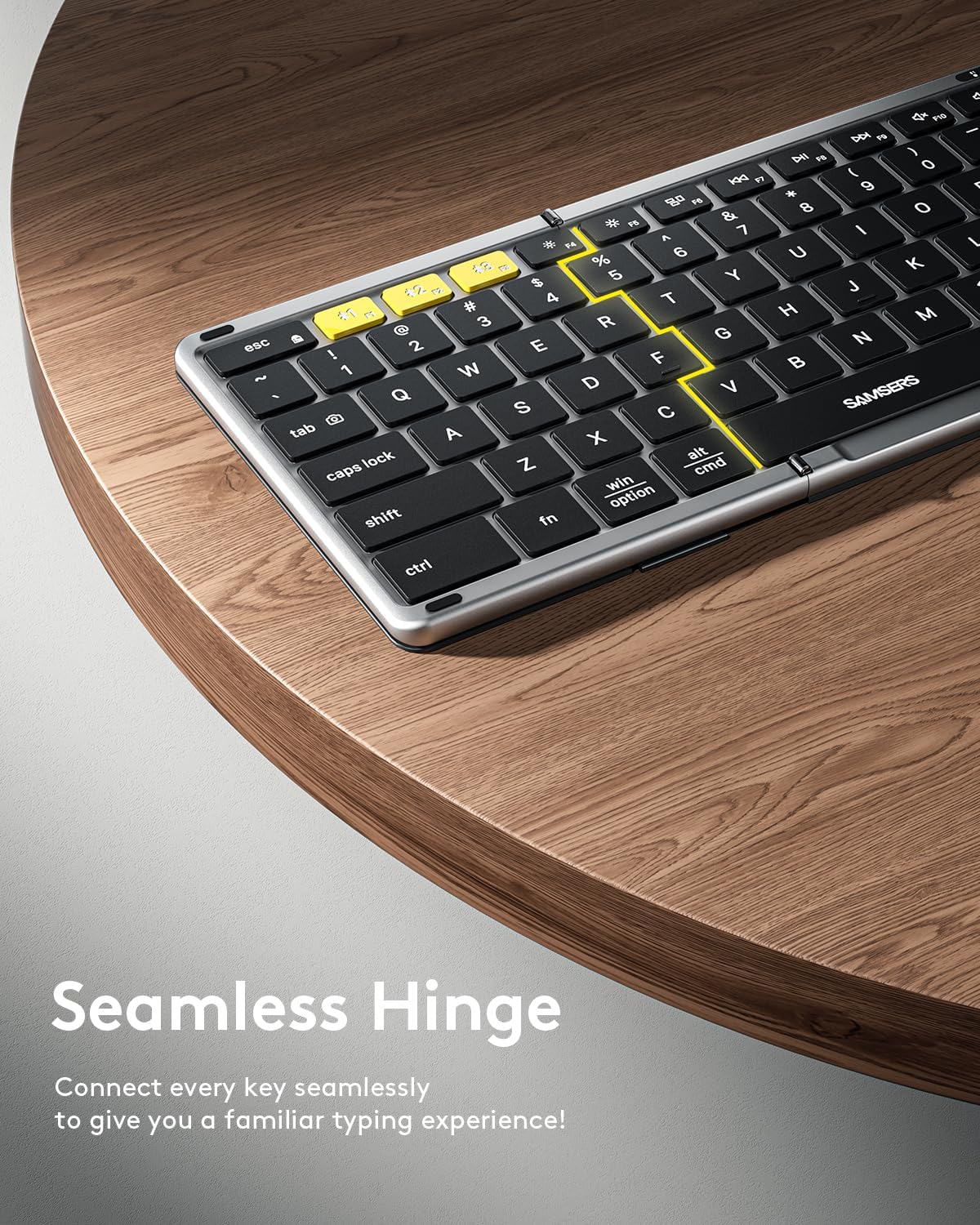 Samsers Foldable Bluetooth Keyboard with Touchpad, Full-Size Wireless Folding Keyboard with Backlight, Portable Travel Keyboards for iOS Android Windows Mac OS, Support 3 Device(BT5.1 x 3), Gray