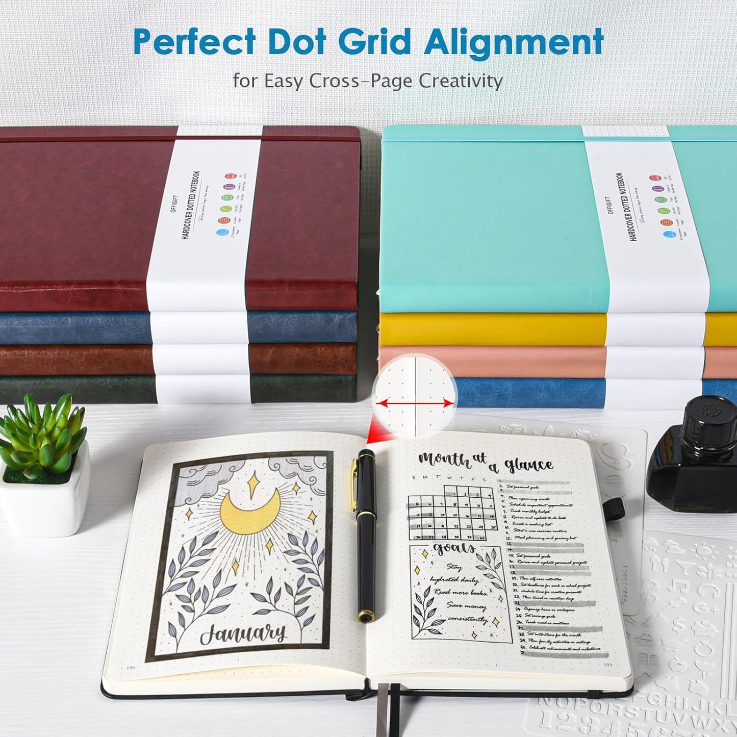 Bullet Dotted Journal Notebook, A5 Hardcover Dot Journal, 312 Numbered Pages Leather Journal, 100gsm No Bleed Paper Dot Grid Notebook with Index Pages for Women Men, 5.75" x 8.38", Blue