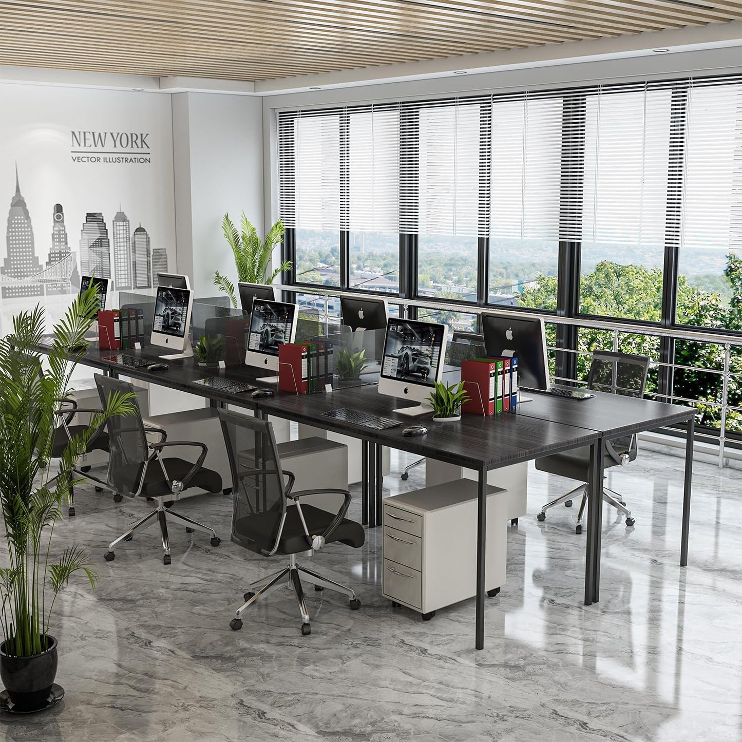 Bonzy Home Conference Tables 9ft Office Computer Desk for Meeting Room Study Writing Printer Podcast Table Save Space Design for 10 People Modern Black 4PCS (110.2"x47.2"x29.5", Black)