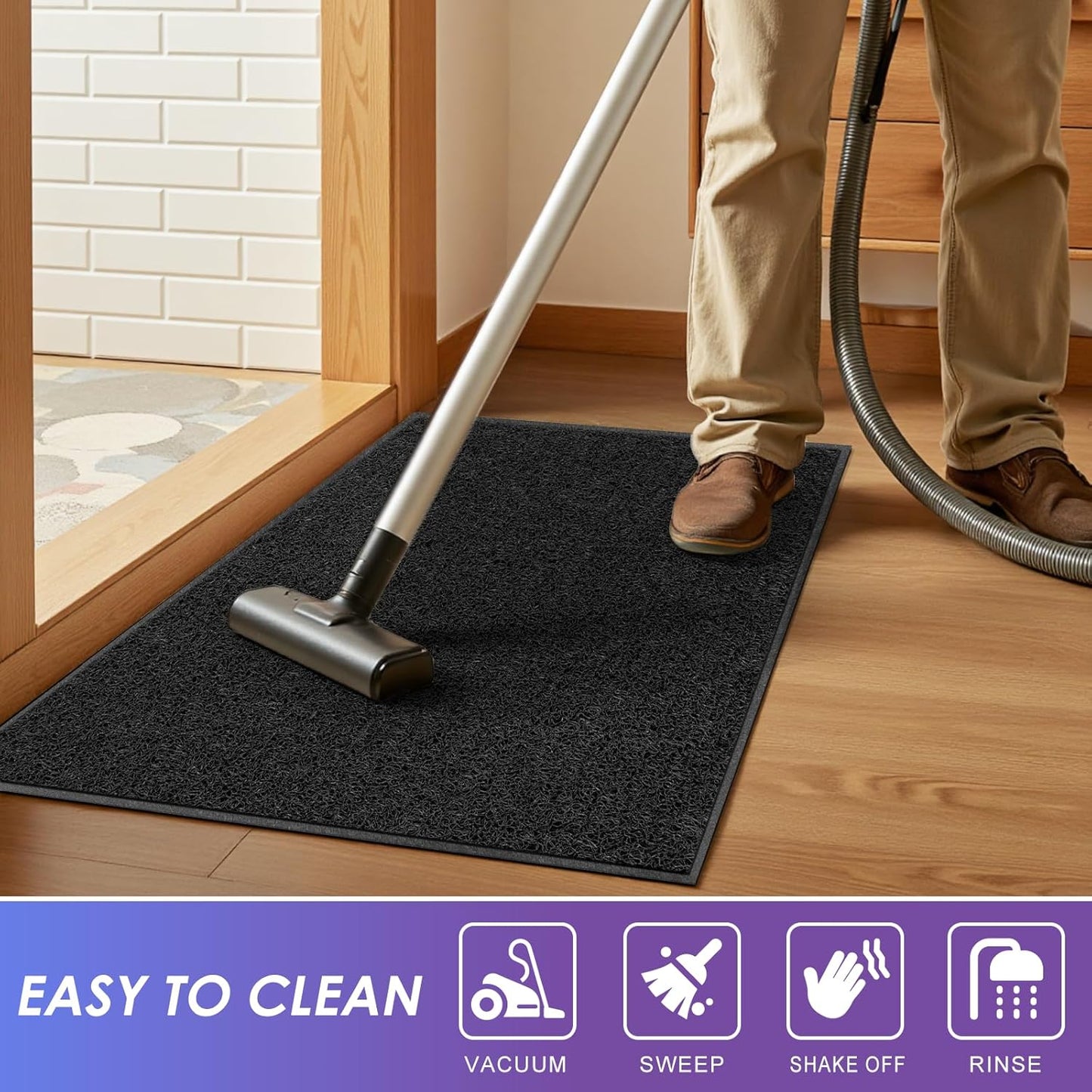 Kuyal Door Mat, 2'x3' Indoor Outdoor Entrance Mat to Trap Dirt and Moisture, Non Slip Waterproof Outdoor Mats, Commercial Floor Inside Outside Entrance, Heavy Duty Durable Welcome Mats, Black