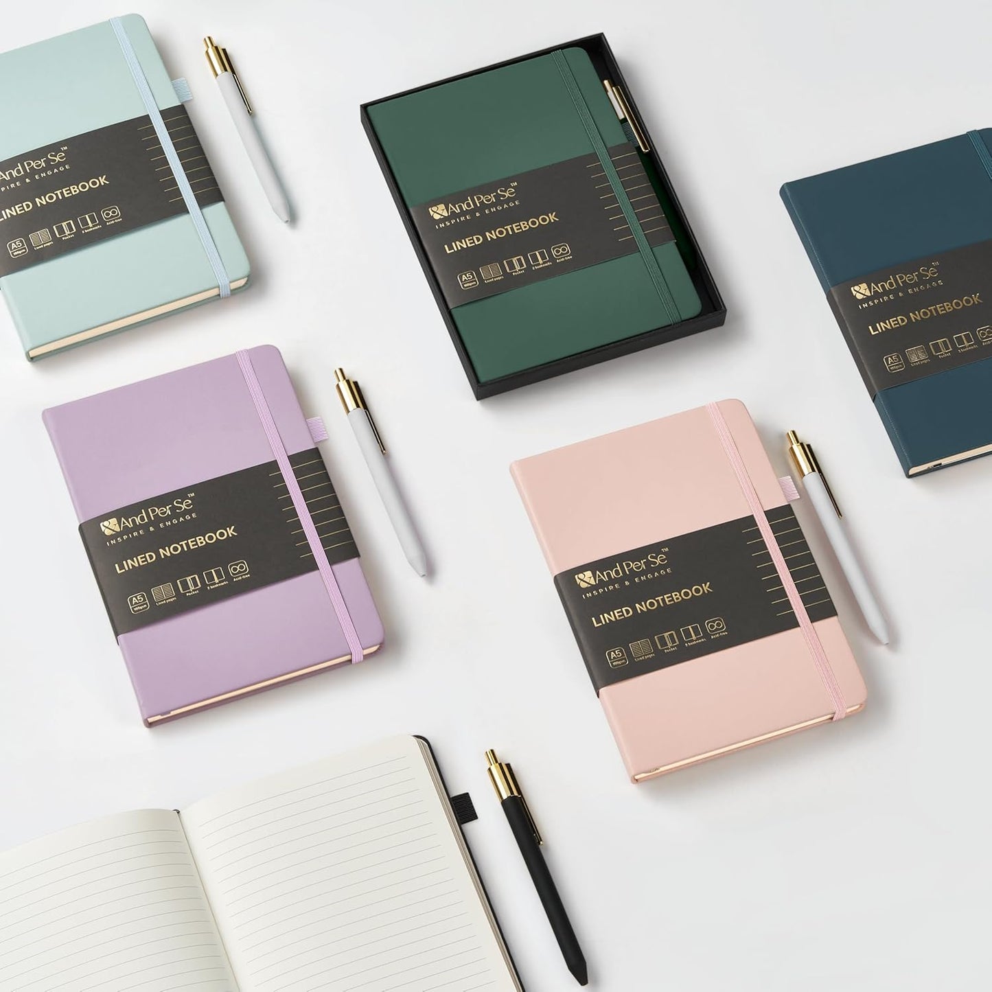 A5 Lined Leather Journal and Pen Set for Women&Men, Gift Box Included, Hardcover Notebook with 160 Pages 100GSM Thick Paper, for Work, Business, School or Home Writing (Pink)