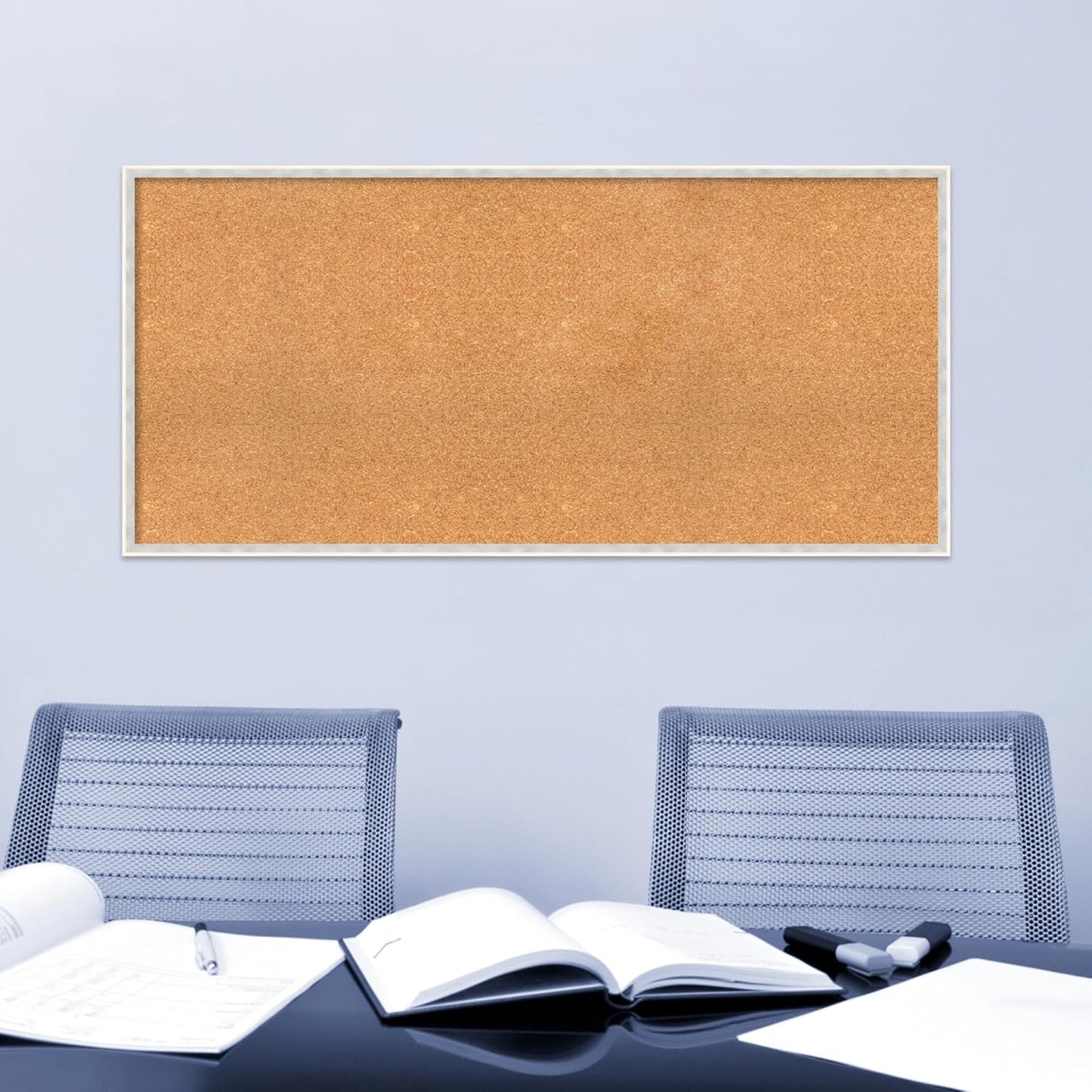 Amanti Art Natural Cork Board for Wall, 25x53 Vision Board with White Frame, Oversize Corkboard Office Decor for Home Organization, Modern Corkboard Pinboard to Display Items for Home Organization in
