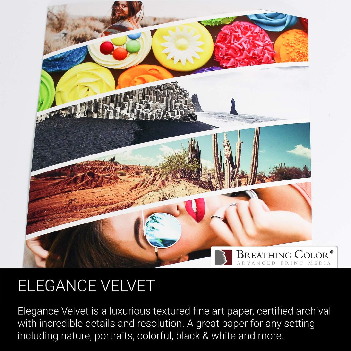 Elegance Velvet 36 in x 40 ft roll is a Premium Matte 310 gsm, Cold Pressed Bright White Museum Grade Fine Art Inkjet Paper, Compatible with Most Dye-Based and Pigment Printers