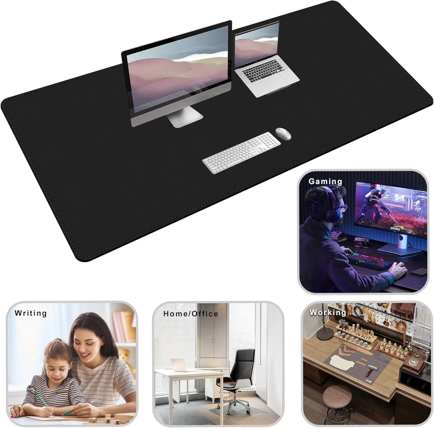 Vyaaa Leather Desk Mat, 63” x 31.5” Leather Desk Pad Protector, Waterproof Extra Large Desk Mat, Large Mouse Pad,Desk Mats on top of Desks for Home or Office (Black)