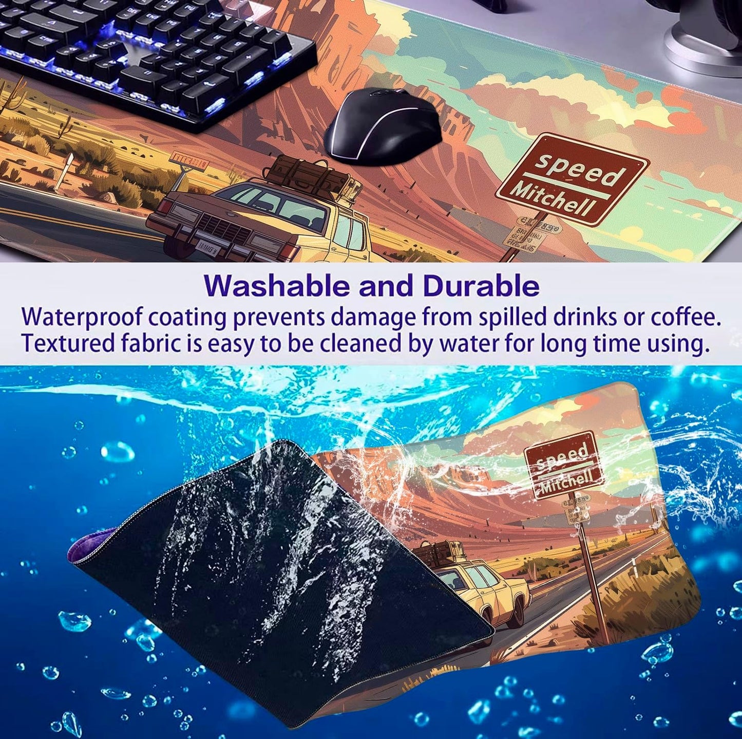 Digital Oil Painting Grassland Road Mouse Pad, Natural Mountain Scenery Game Computer Keyboard Pad, Anti Slip Mouse Desk Pad for Home Office and Study 35.4 x 15.7 x 0.12 Inches