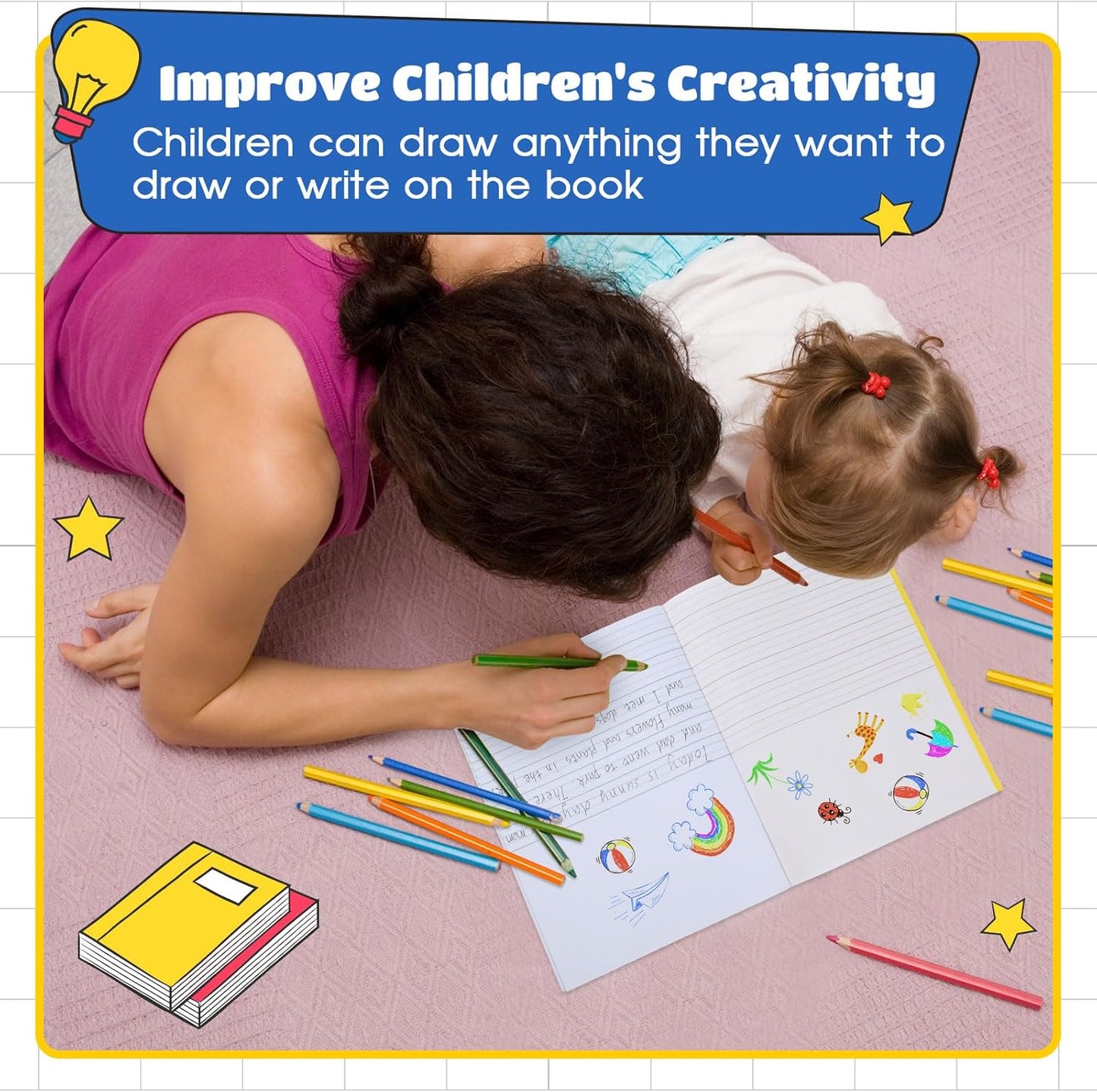 Henoyso 48 Pcs Primary Composition Notebook K-2 9 3/4 x 7 1/2 Inch Primary Journal, Back to School Supplies, Bulk Blank Writing Book for Kid to Write Draw Journal 60 Page Notebooks (Colorful)