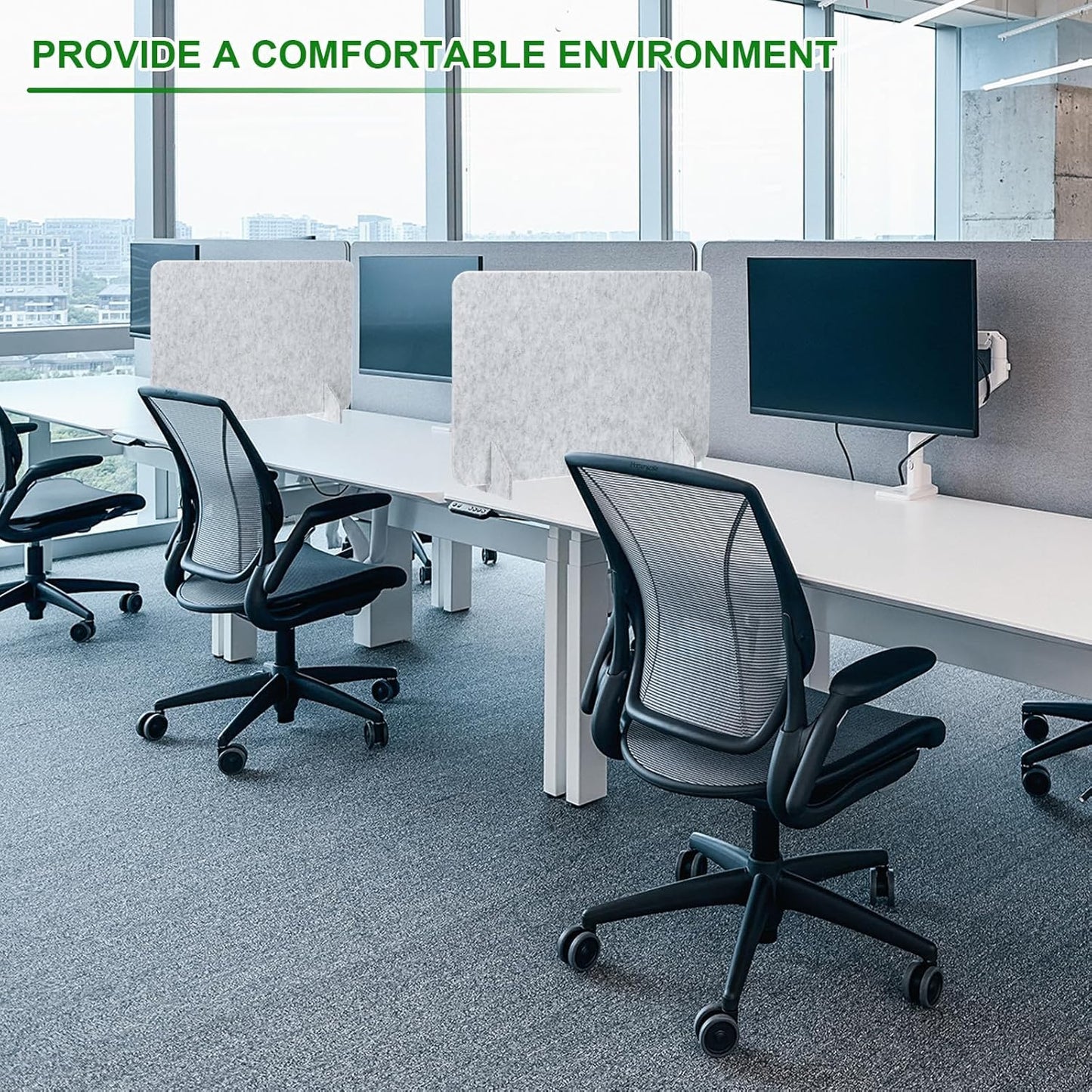 PATIKIL Desk Divider, 2 Set 24 x 16 Inch Acoustic Freestanding Desk Divider Desk Privacy Panel with 4 Pcs Support Feet for Library Office Workstation, White