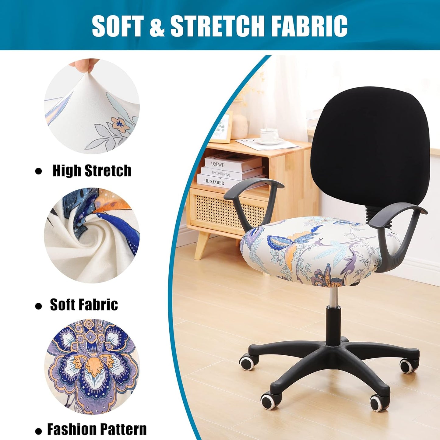Smiry Printed Office Computer Chair Seat Covers, Stretch Fit Universal Desk Rotating Chair Cover Washable Removable Seat Cushion Protectors - Beige