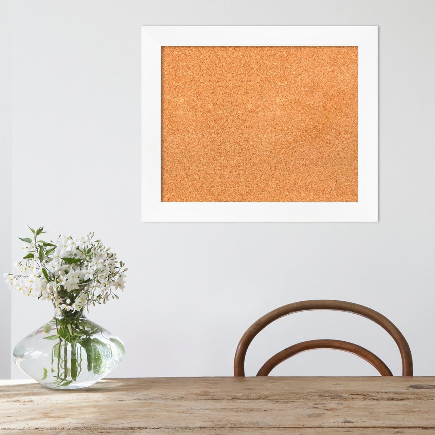 Amanti Art Natural Cork Board for Wall, 19x23 Vision Board with White Frame, Small Corkboard Office Decor for Home Organization, Modern Corkboard Pinboard to Display Items for Home Organization in