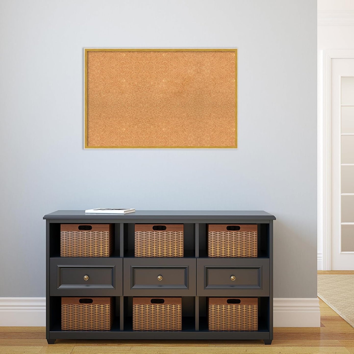 Amanti Art Natural Cork Board for Wall, 23x35 Vision Board with White Frame, Large Corkboard Office Decor for Home Organization, Modern Corkboard Pinboard to Display Items for Home Organization in