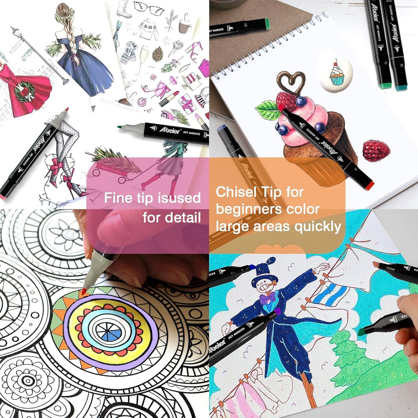 ABEIER 100 Colors Dual Tips Alcohol Markers Set, Art Markers for Drawing, Permanent Sketch for Kids Adult Coloring