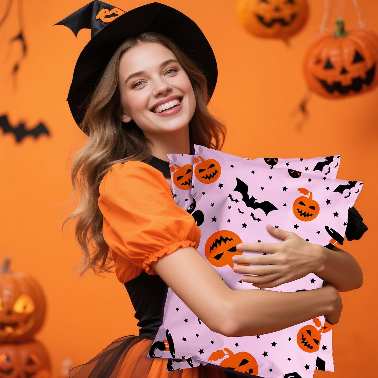 Halloween Poly Mailer 14.5x19 Inch 50 Pcs, Waterproof Shipping Bags for Clothing, Tear-Resistant Mailier Bags, Strong Mailing Bags with Self-Seal - Purple