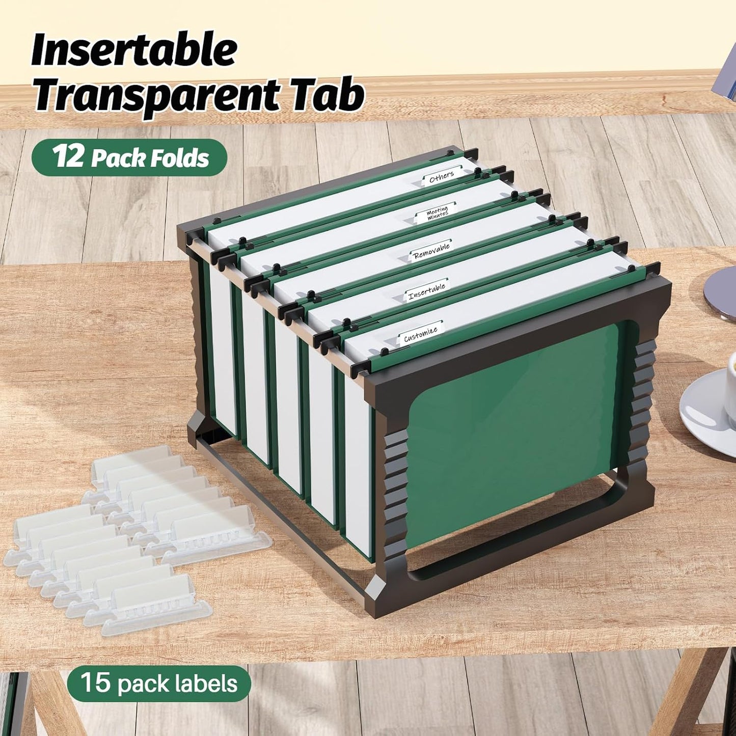 Plastic Hanging File Folders,Letter Size,Reinforced Hang Folders,Standard File Folders for Filing Cabinet,Plastic Hanging Folders,1/5-Cut Tabs,Designed for Home and Office,Green,12 Pack