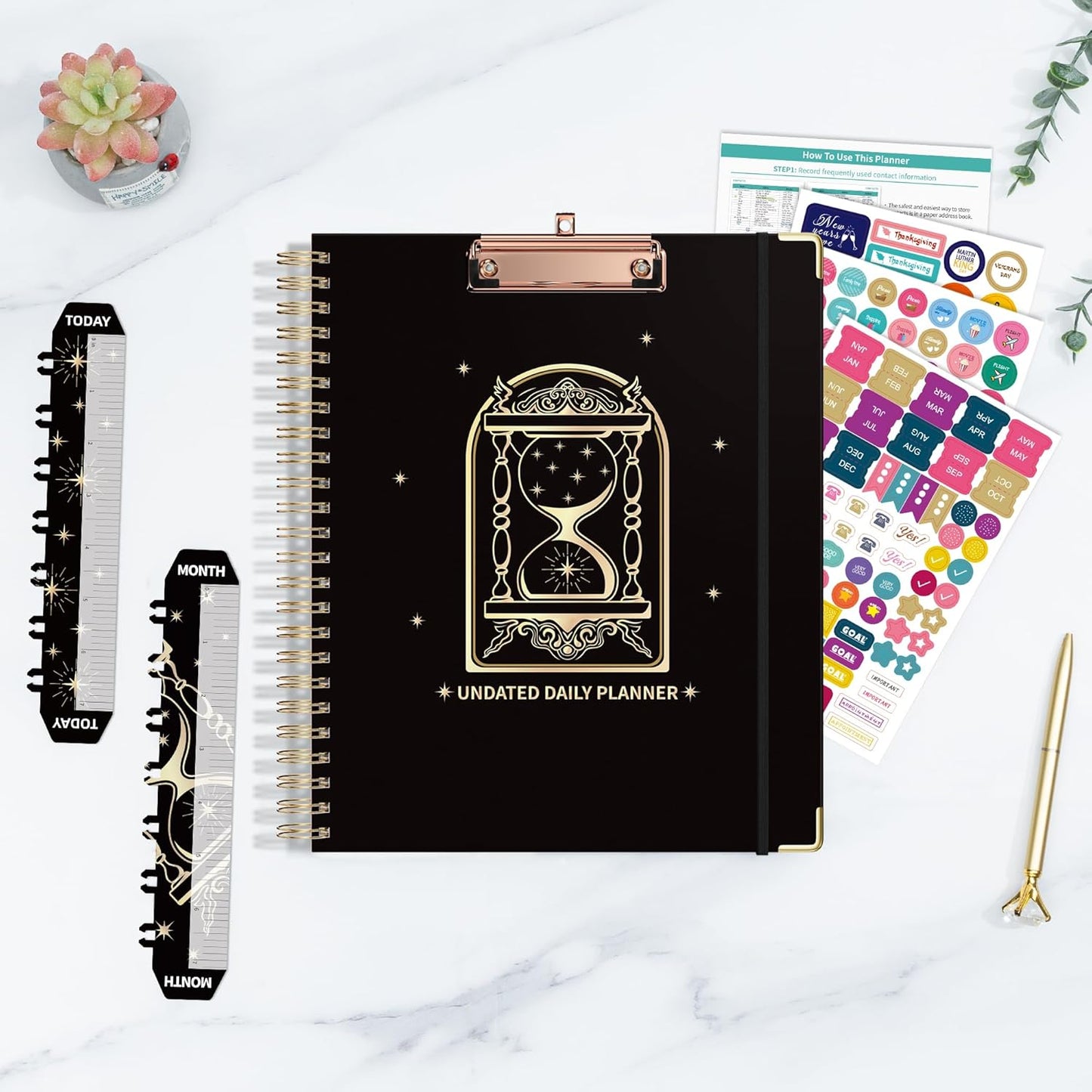 Ospelelf Spiral Bound Undated Daily Weekly Monthly Student Planner 2025 - Black Hourly Work Planner, Hardcover, 8.5 x 11