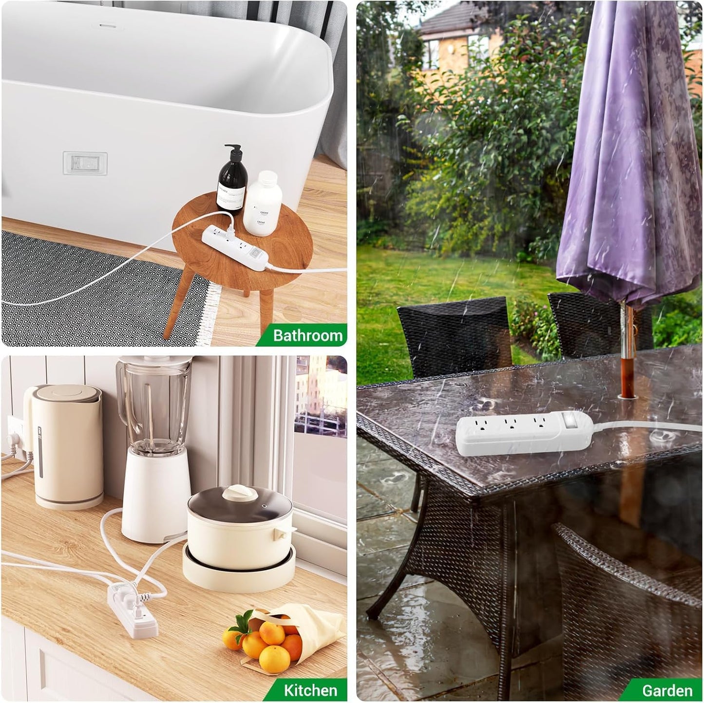 IPX6 Outdoor Power Strip Weatherproof, Waterproof Surge Protector with 3 Wide Outlet 6FT Long Extension Cord, Wall Mountable for Outside Decorations and More UL Listed(Black)