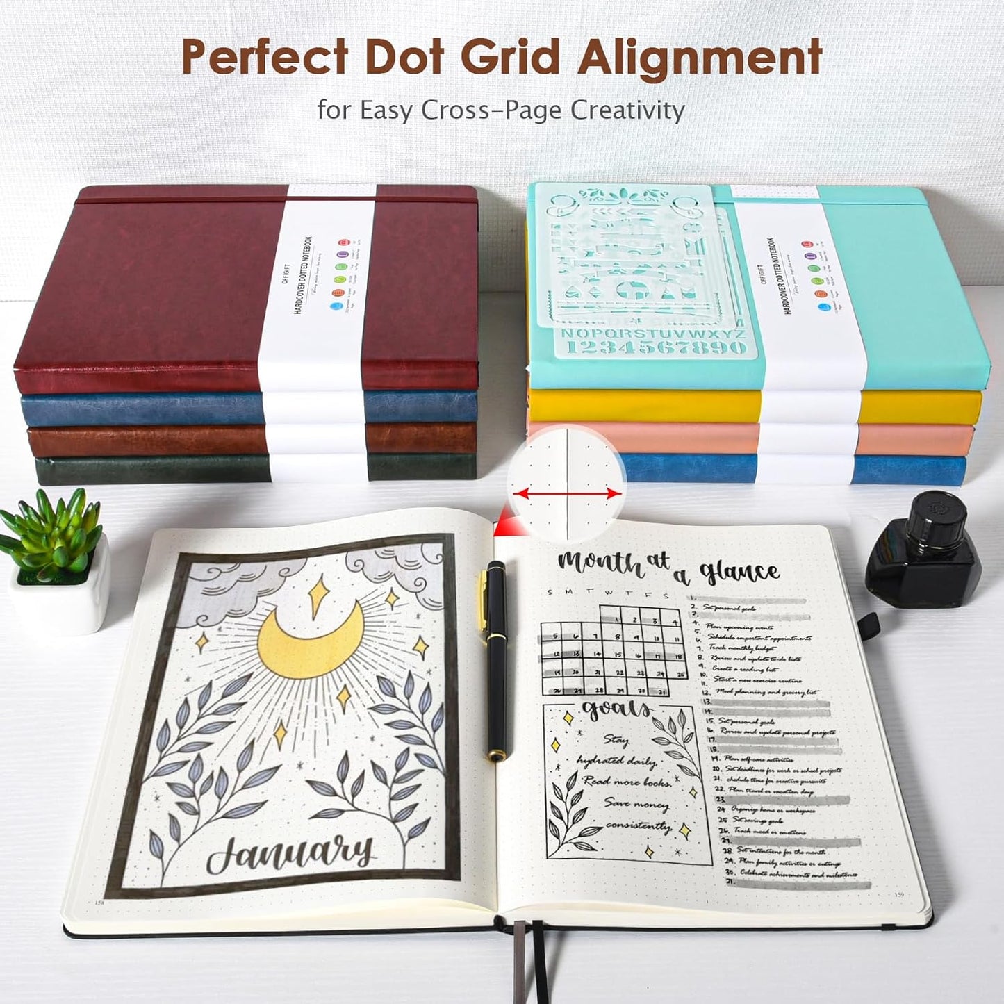 Bullet Dotted Journal, Large A4 Hardcover Leather Journal, 312 Numbered Pages Thick Journal, 100gsm No Bleed Paper Dot Grid Notebook for Women Men, 8.5'' × 11'', Brown