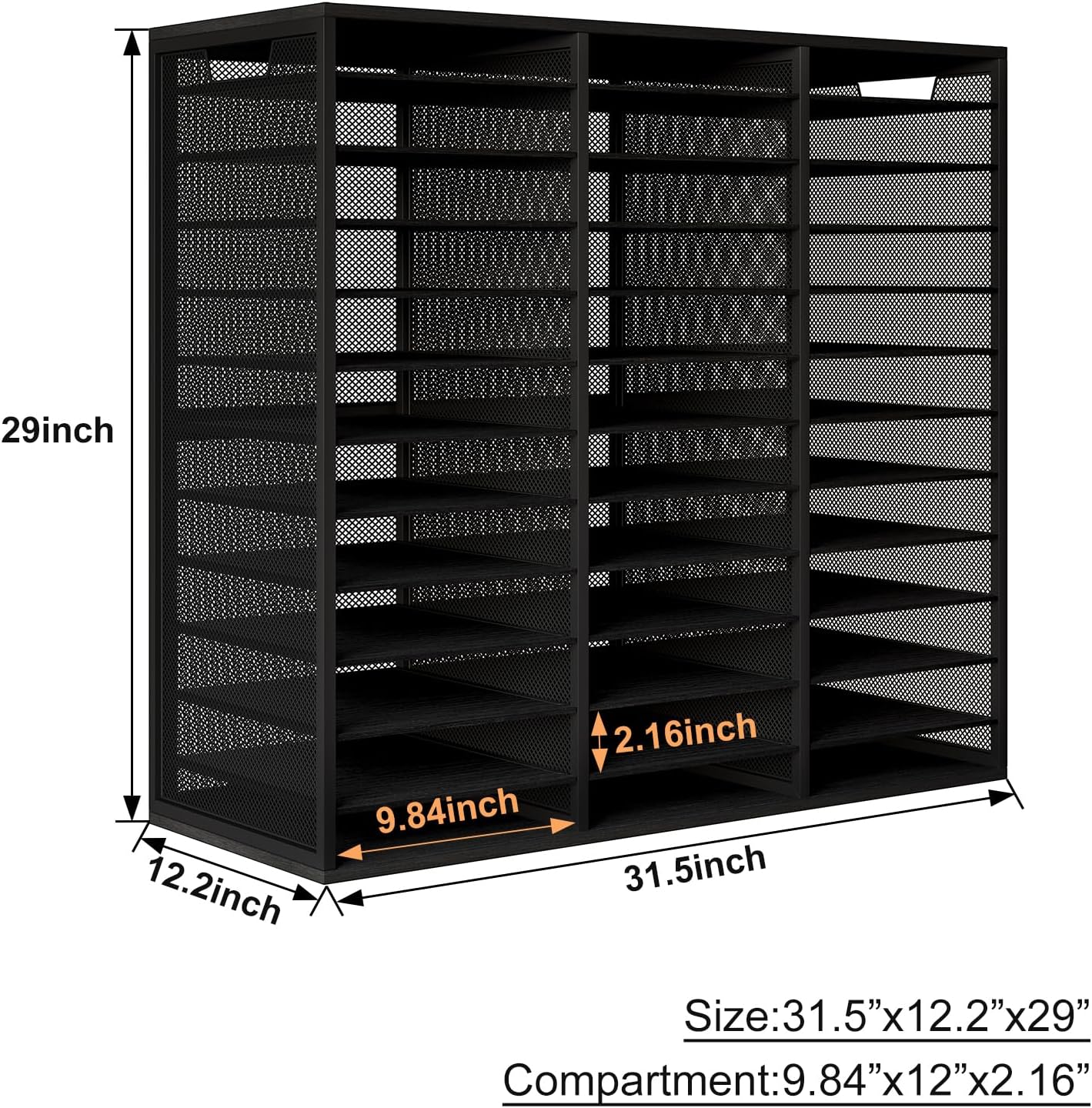 Mail Sorter Adjustable Countertop Mail Holder, Heavy Duty Literature Organizer, Student Mailbox for Classroom, Desktop Bill Paper Organizer for Office Home School, 36 Compartments, Black