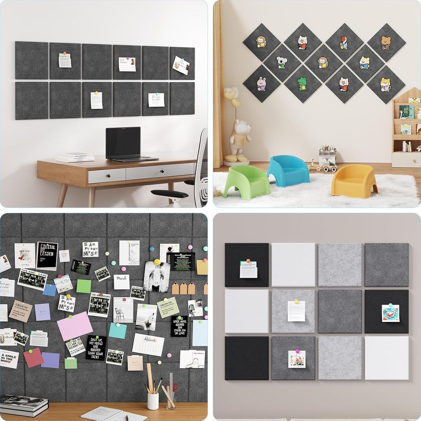 Large Cork Boards for Walls – 48 x 36 Self Adhesive Felt Wall Tiles, Ideal for Office Wall Organizing Bulletin Board, Easy to Install Cork Boards Felt Board