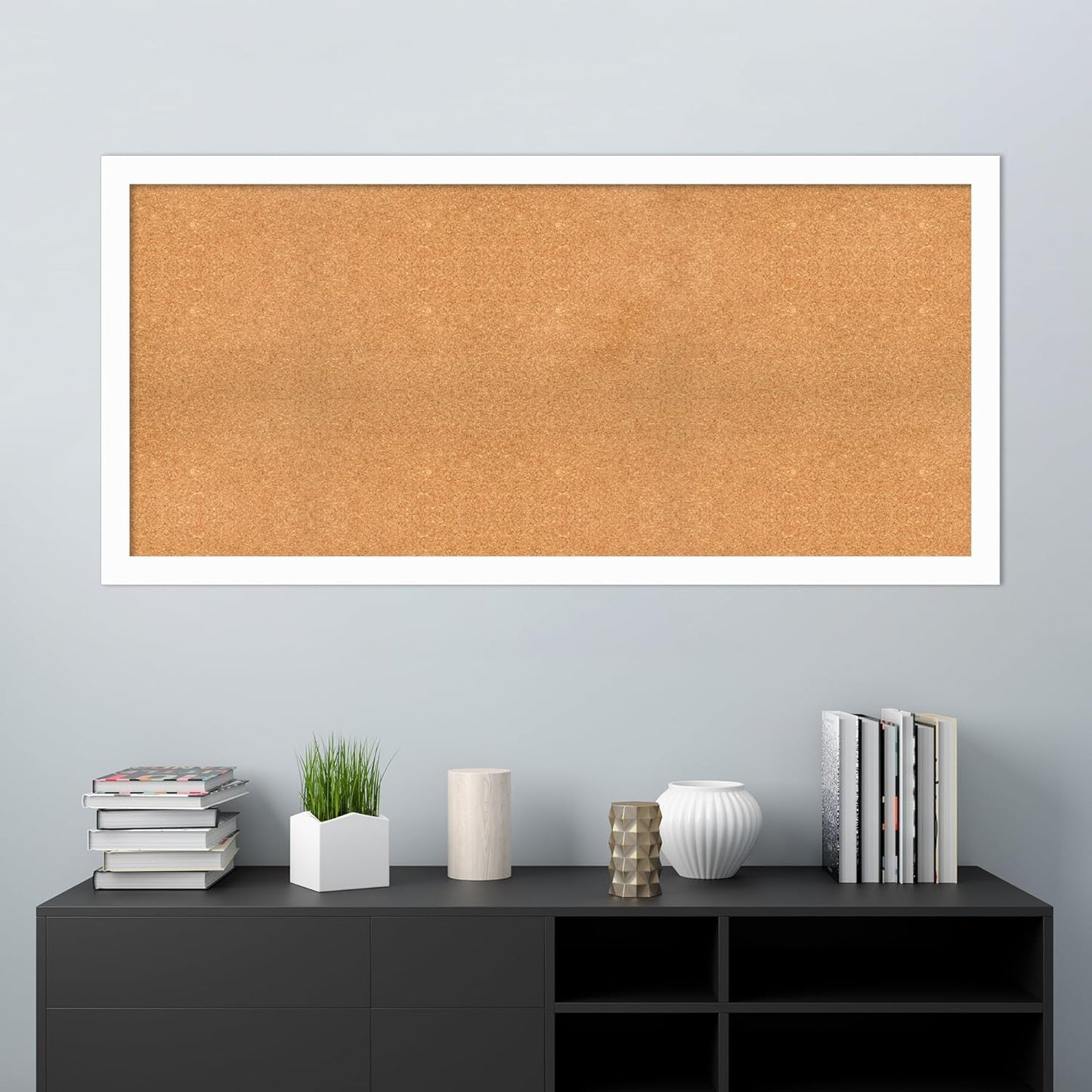 Amanti Art Natural Cork Board for Wall, 29x61 Vision Board with White Frame, Oversize Corkboard Office Decor for Home Organization, Casual Corkboard Pinboard to Display Items for Home Organization in