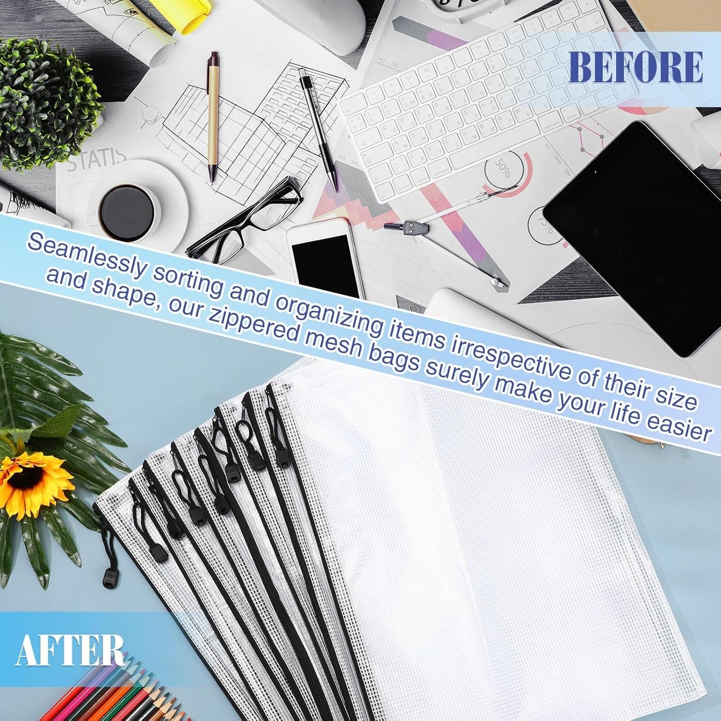 Jetec 32 Pcs Mesh Zipper Bags Toy Storage Bikini Organizer Bag Bolsas Para Guardar Trajes De Baño Waterproof Zipper Reusable Pouch Puzzle Multipurpose for Storage Office(Black,15 x 11 Inch)