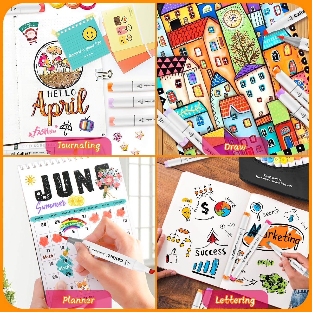 Caliart 180 Colors Fine & Chisel Alcohol Markers for Adult Coloring Book, Dual Tip Artist Sketch Art Markers, Aesthetic Cute Preppy Stuff School Supplies, Pens for Lettering Drawing Cards Planner