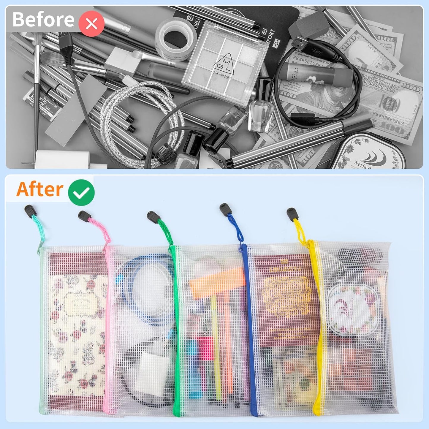 Umriox 16 Color Pencil Pouches, 9.2 x 4.7 in, Pencil Bags with Zipper, Clear Pencil Pouch for Office Supplies and Tavel Storage