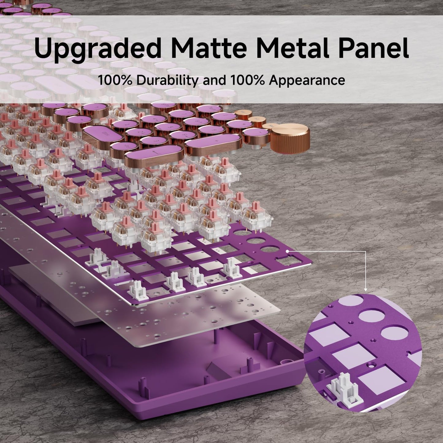 EWEADN Typewriter Style Mechanical Gaming Keyboard, Wired Mechanical Keyboards,104 Keys Backlit LED Keyboards, Media Control Knob, Wired Computer Keyboard Pink Switch for Windows/Mac/PC-Purple