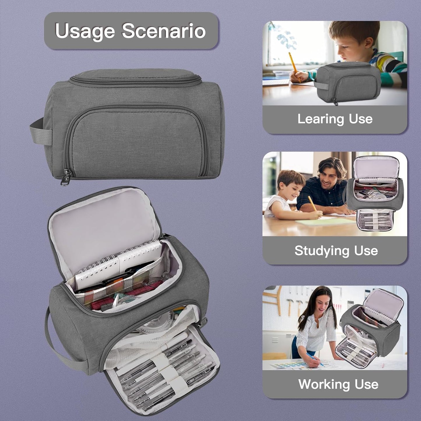 Large Pencil Pouch,Pencil Case Aesthetic,Zipper Pencil Box For Girls Back To School Supplies Emergency Bag Makeup Bag (Grey)