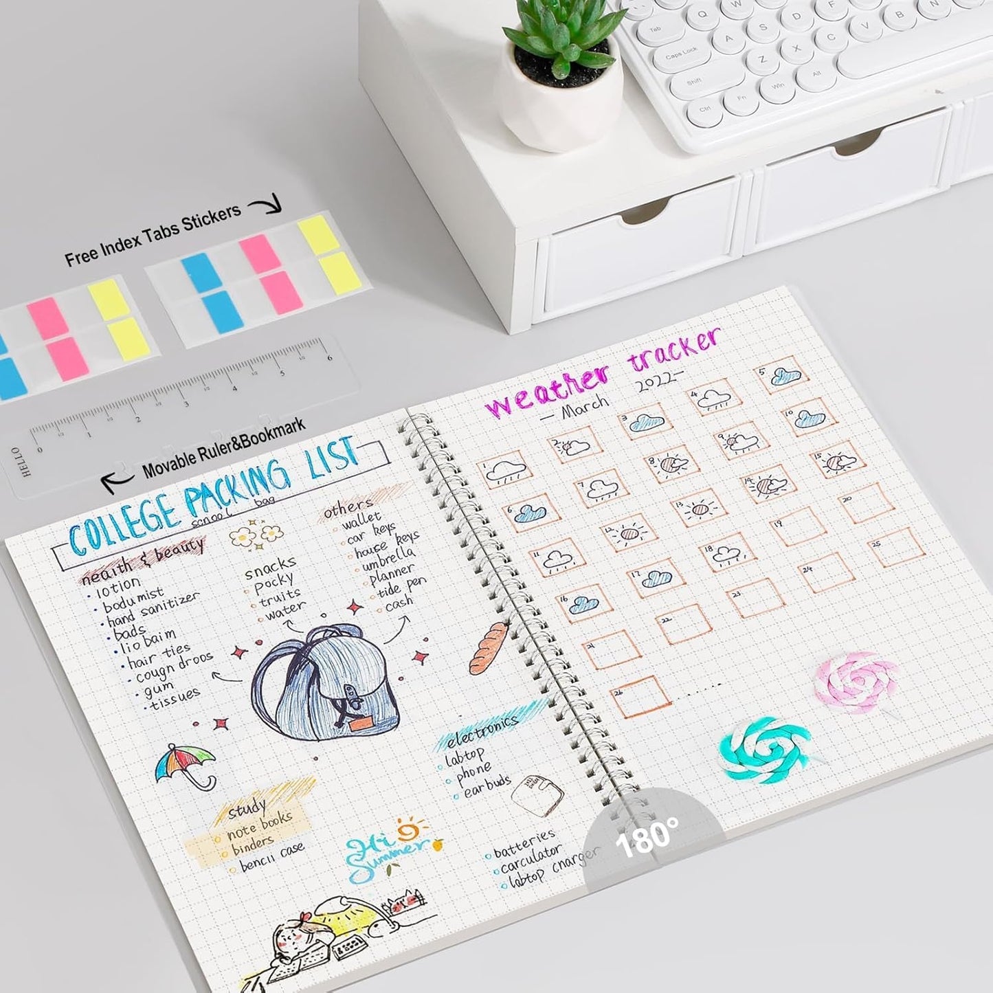 AHGXG Graph Paper Notebook - Spiral Notebook 8.5" x 11", A4 Large Graph Notebook, 100 gsm Thick Grid Paper, Waterproof Plastic Cover Journals for School Writing Engineering Math, Transparent