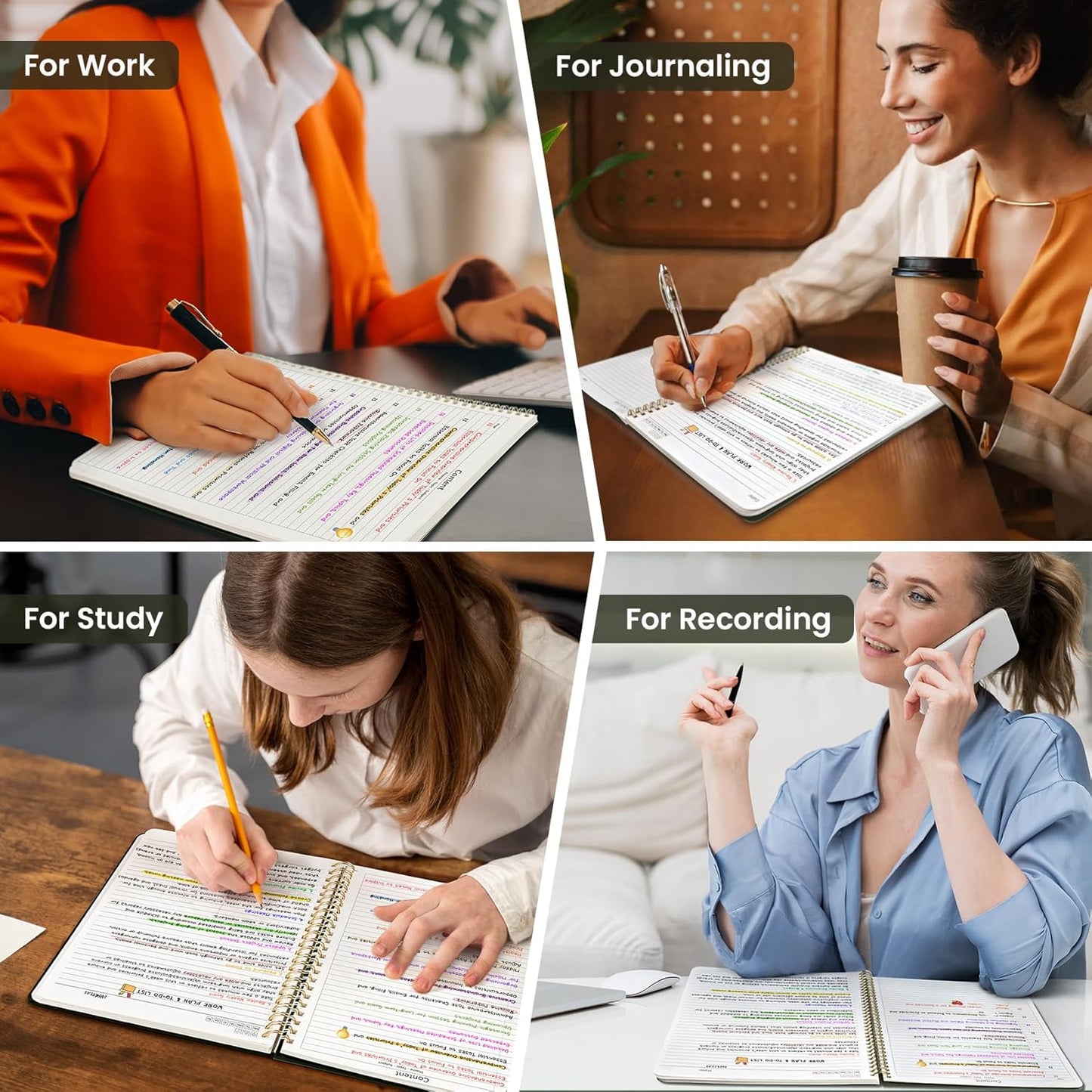 Taja Spiral Lined Notebook, 8.5"x11" Notebooks for Work, Large A4 Journal for Women & Men, College Ruled Journaling Notebook for Writing, Plastic Cover Spiral Journal, Olive