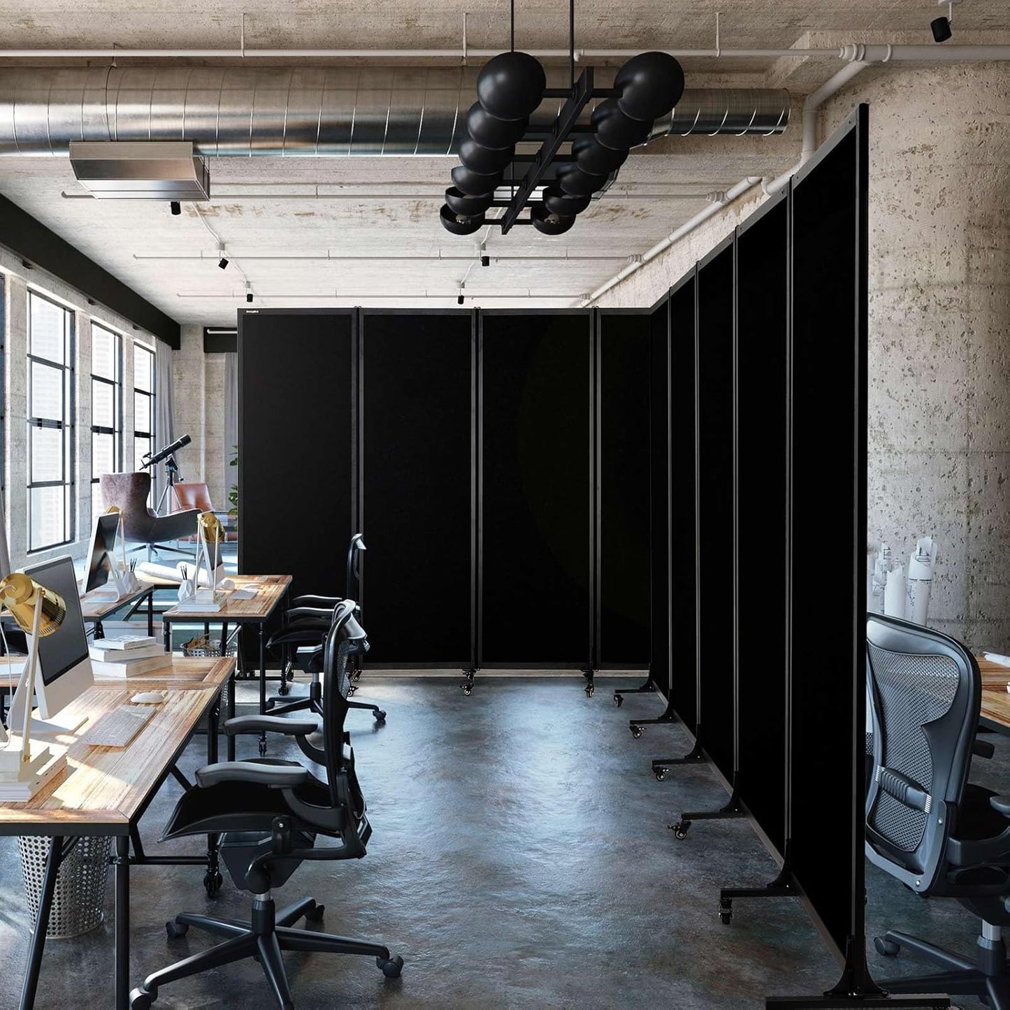 Upgrade Version Room Partition and Divider, Freestanding Rolling Dividers with Wheels,Office Privacy Screen Divider Wall,Classroom Felt Dividers,8'2"L* 6'7"H,4 Panel,Black