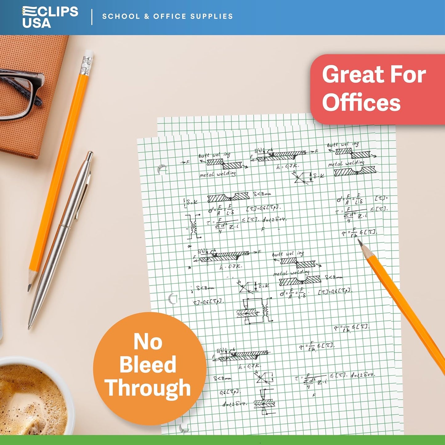 Loose Leaf Graph Paper (48 Pack Bulk), 4 x 4 An Inch Quad Ruled Graph Paper, 10.5” x 8” Graphing Paper, 100 Per Sheets Per Pack, 60 gsm (48 Pack)