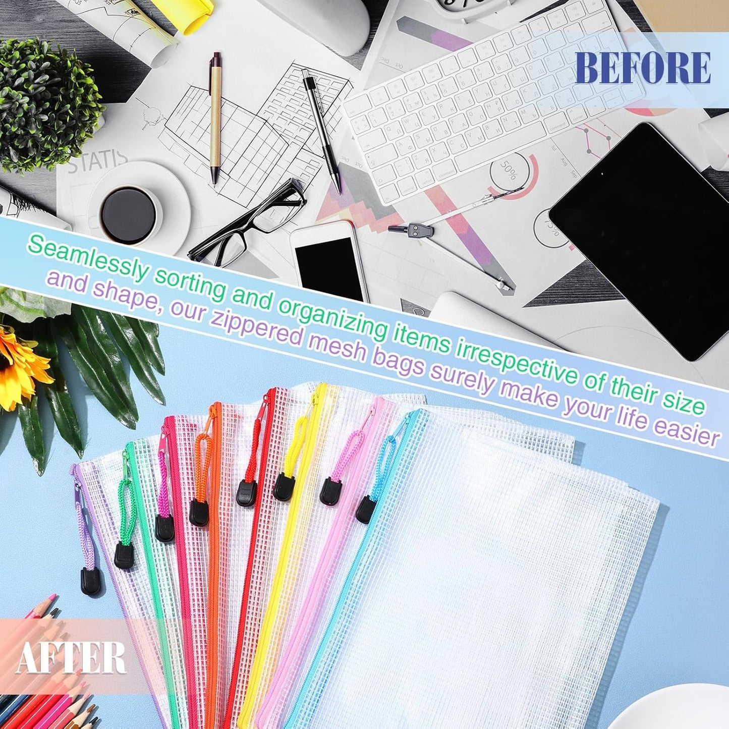 Jetec 32 Pcs Mesh Zipper Bags Toy Storage Bikini Organizer Bag Bolsas Para Guardar Trajes De Baño Waterproof Zipper Reusable Pouch Puzzle Multipurpose for Storage Office(Stylish Color,9 x 7 Inch)