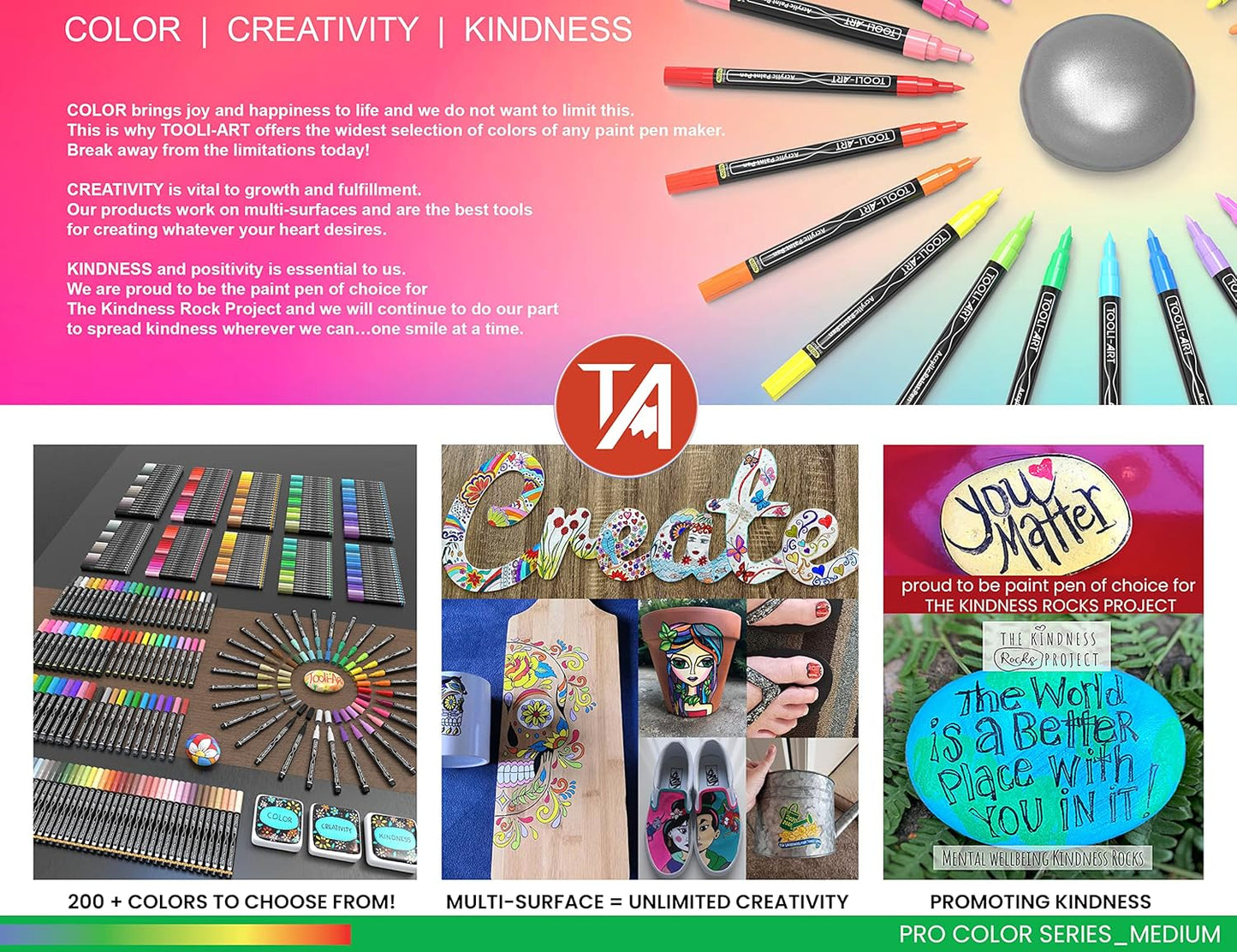 TOOLI-ART 22 Acrylic Paint Markers Paint Pens Pro Color Series Set 3mm Medium Tip for Rock Painting, Glass, Mugs, Wood, Metal, Glass Paint, Canvas, DIY. Non Toxic, Waterbased, Quick Drying (GREENS)