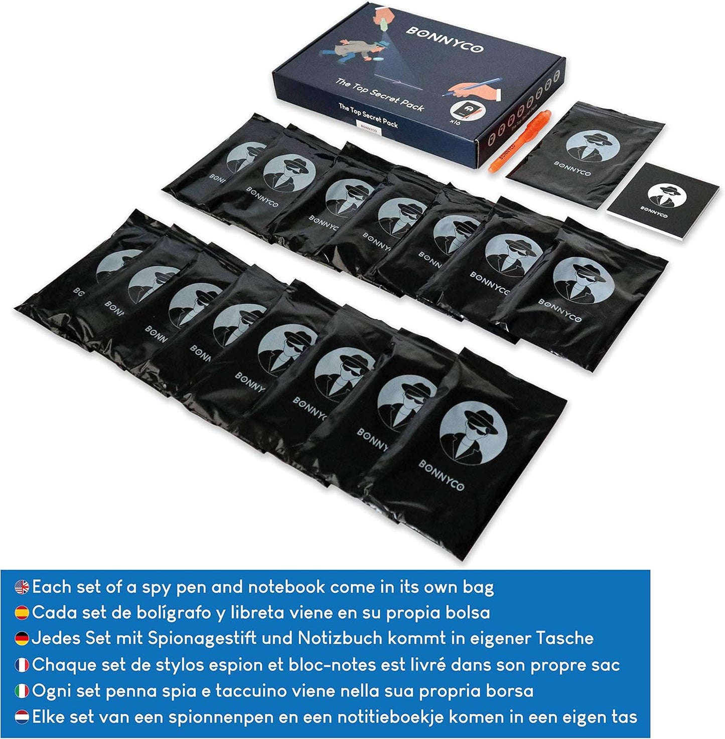 BONNYCO Invisible Ink Pen and Notebook, Pack of 16 Party Favors for Kids Birthday | Spy Pen Party Supplies, Pinata Stuffers, Prizes for Kids | Magic Pen Birthday Party Favors, Prizes for Students