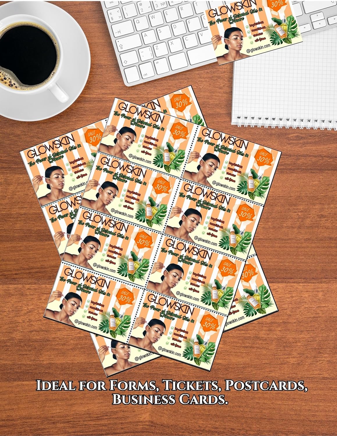 Limited Papers (TM) 8.5x11 Perforated Paper, 20/50 Pound, 75 GSM, Variety of Perforation Sizes and Colors, for Forms, Tickets, Postcards, Business Cards. (Cherry, 8 up)