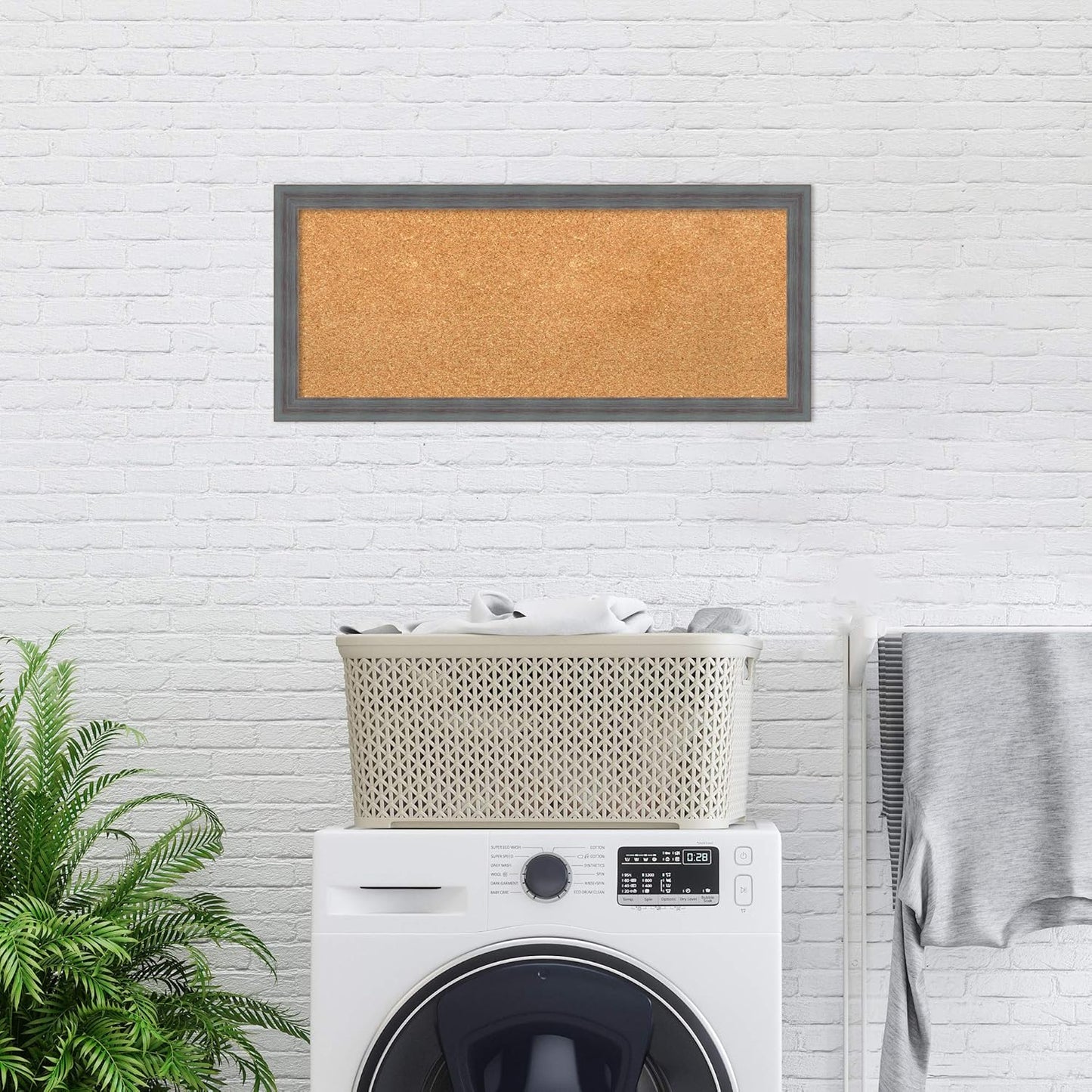 Amanti Art Natural Cork Board for Wall, 14x32 Vision Board with Blue Wood Frame, Medium Corkboard Office Decor for Home Organization, Rustic Farmhouse Corkboard Pinboard to display items for home