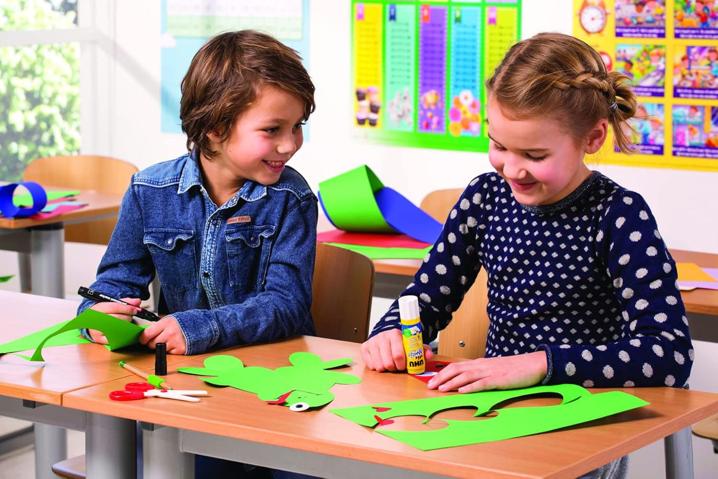 UHU Colored Glue Stick, 0.74oz Blue, rubs on Blue & Dries Clear, Washable, Solvent Free, Screw on Cap, Pack of 24