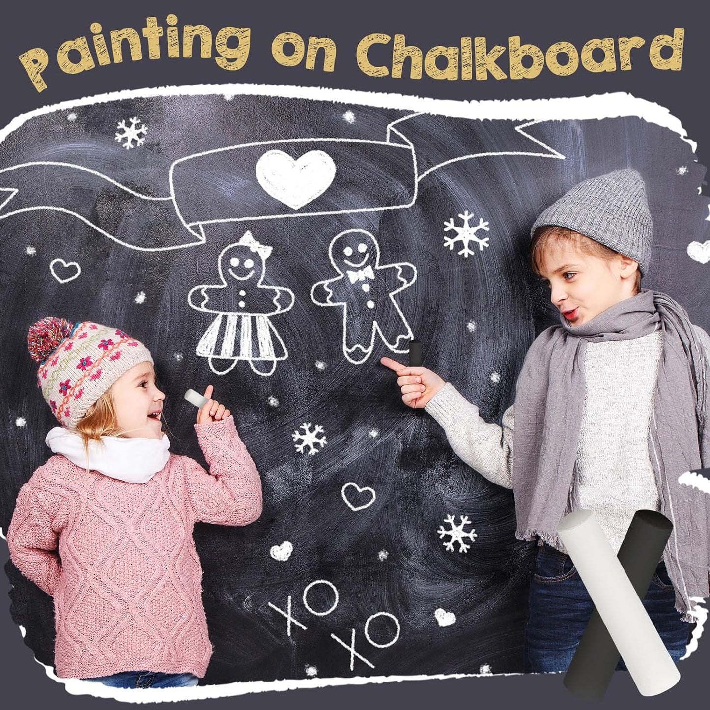 60 Pcs Sidewalk Chalk for Kids Jumbo Black White Washable Non Toxic Chalk for Classroom Outdoor Fun Creativity Art Play Painting on Chalkboard Playground Blackboard Easter Party