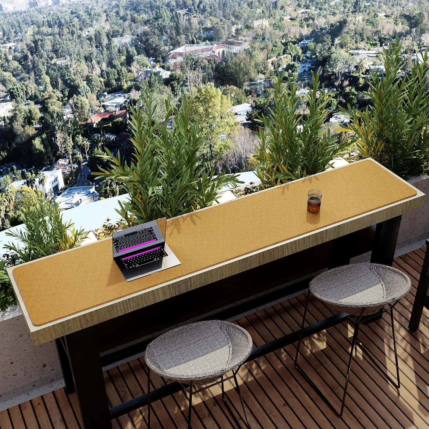 Vyaaa 78.7"x15.7" PU Leather & Cork Large Desk Mat (Black) - XXL Extended Mouse pad, Reversible Desk Protector, Non-Slip Computer Desk pad for Office, Gaming, Home