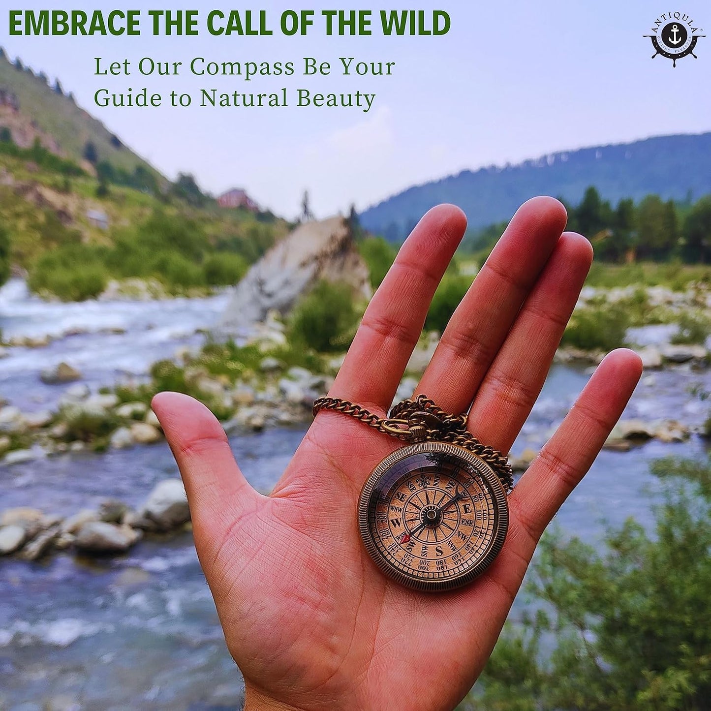 Brass Compass with Wooden Box - Graduation Gifts, Pirate Accessories & Baptism Gift For Boys, Steampunk Travel Decor Compasses For Missionary, Inspirational and Sentimental Compass