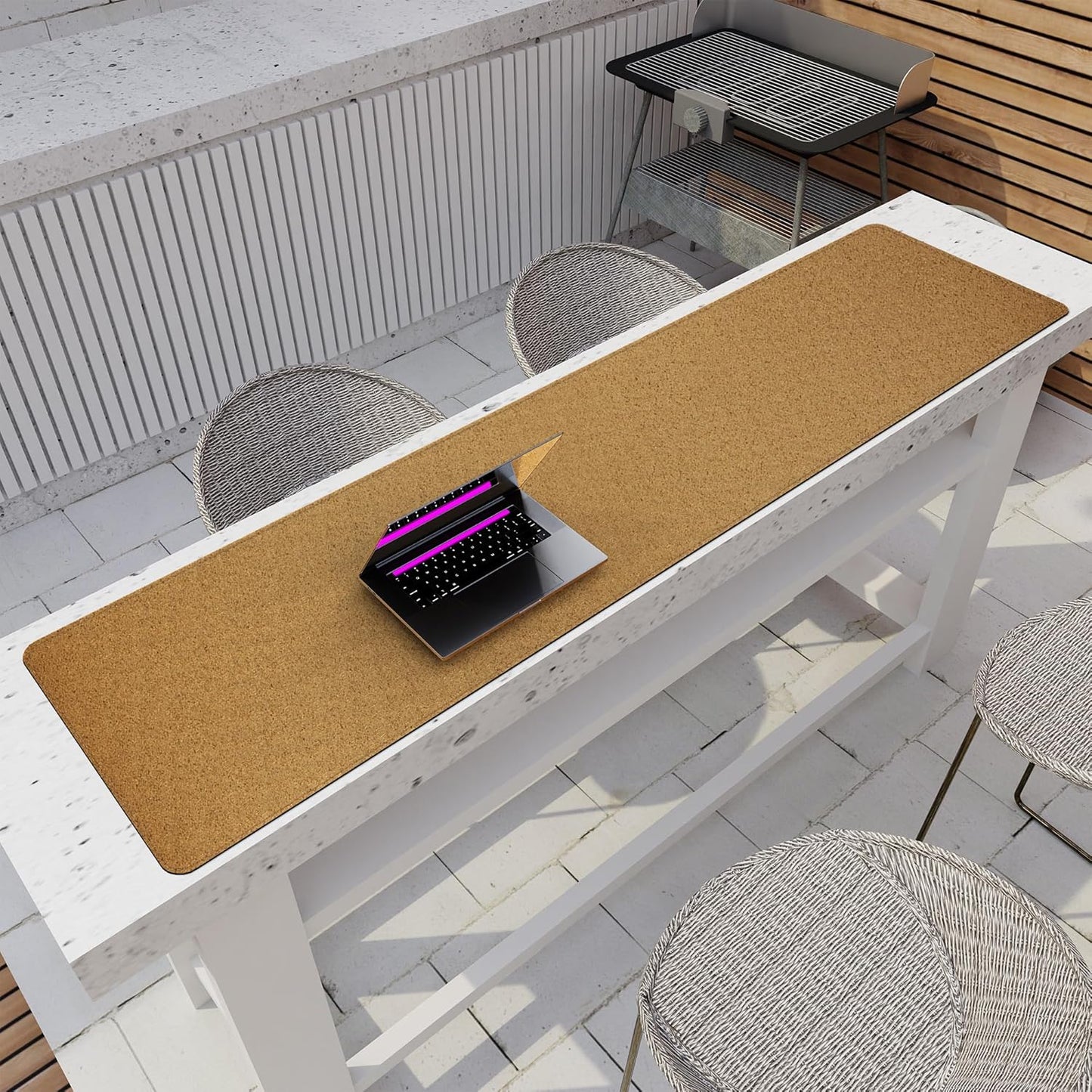 Vyaaa 63"x15.7" PU Leather & Cork Large Desk Mat (Black) - XXL Extended Mouse pad, Reversible Desk Protector, Non-Slip Computer Desk pad for Office, Gaming, Home