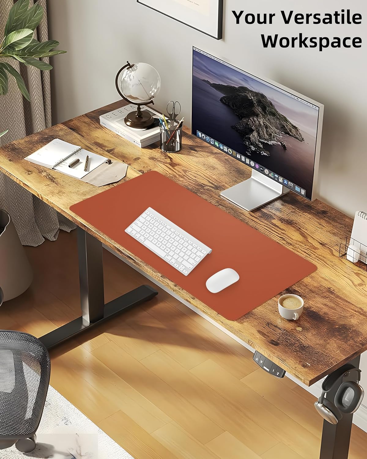 Large Desk Pad Mat - Waterproof Mouse Pad & Desk Protector, Non-Slip XL PU Leather Gaming Mat for Keyboard/Mouse, Stitched Edge with Ergonomic Support, 47"x17" (Brown)