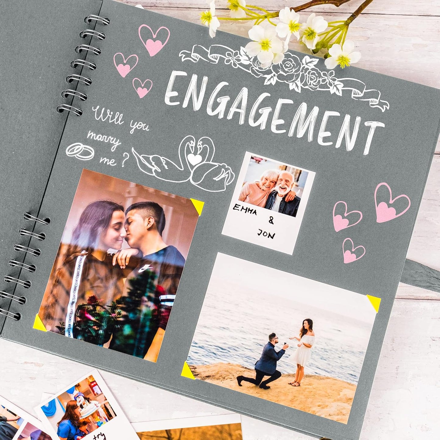 Bstorify Square Scrapbook Photo Albums 80 Pages (11 x 11 Inch) Grey Thick Paper, Hardcover, Ribbon Closure - Ideal for Your Scrapbooking Albums, Art & Craft Projects (Grey, 11 x 11 Inch)