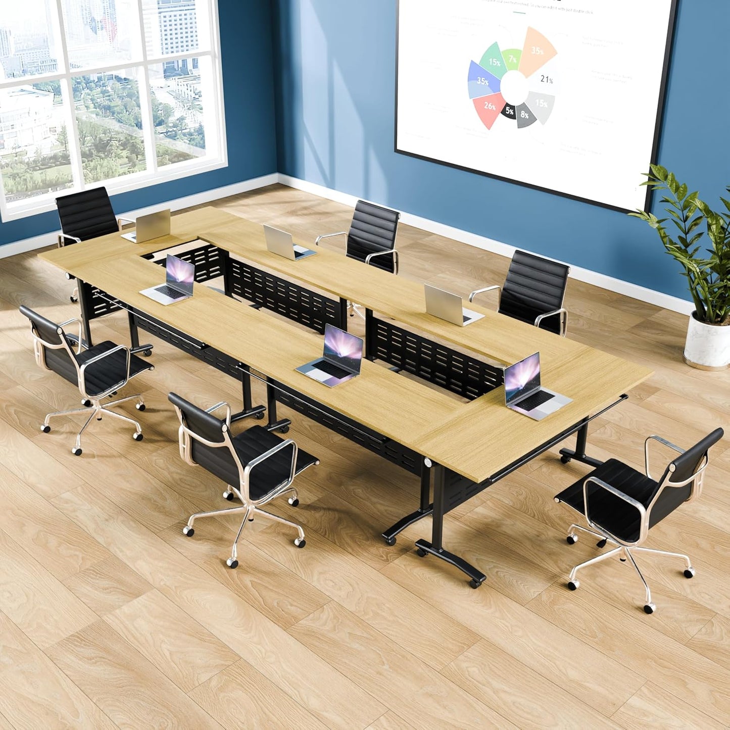 Folding Conference Table - Modular Conference Room Tables Foldable & Stackable Boardroom Table with Casters | Large Rectangle Office Meeting Table for Training Rooms(6PCS, Tables Only)