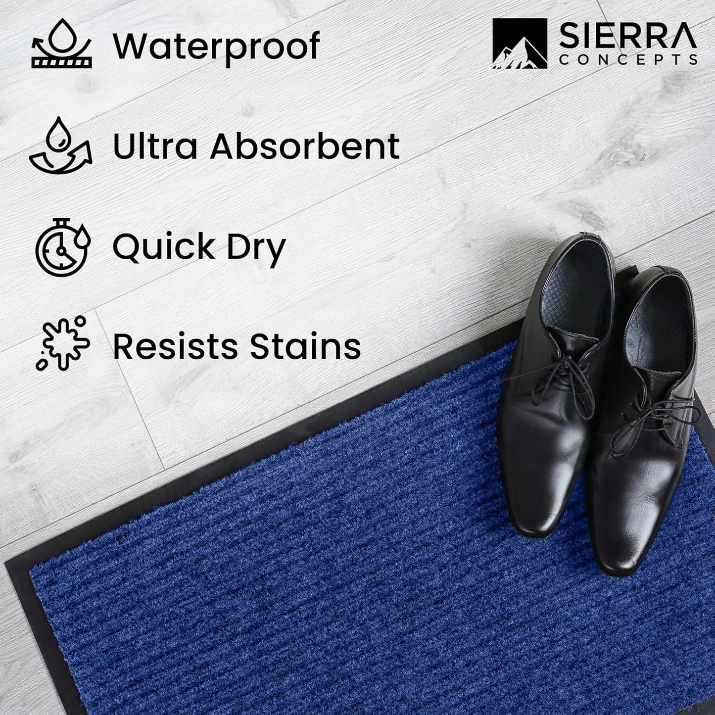 Sierra Concepts Front Door Mat X-Large Welcome Floor Mats - Entryway Indoor Outdoor Entrance Doormat, Patio, Porch, Muddy Dog Shoe, Inside Outside Low Profile 48x36in, 2-Pack Blue