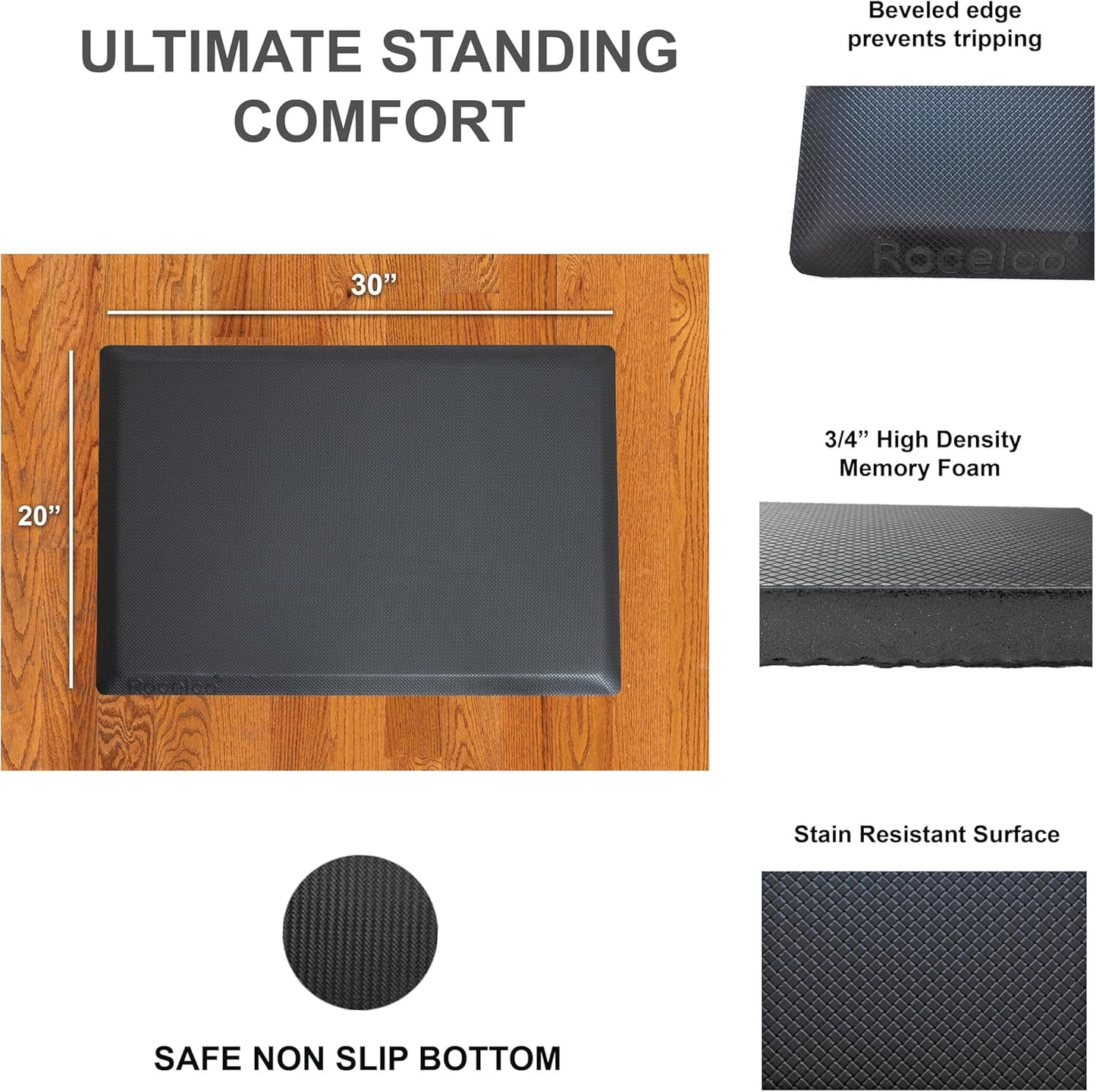 Rocelco 40" Height Adjustable Standing Desk Converter with AC Outlet USB Charger and Anti-Fatigue Floor Mat - Sit Stand Up Tabletop Riser - Sliding Keyboard Tray - Black (R DADRB-40-ACUSB-MAFM)