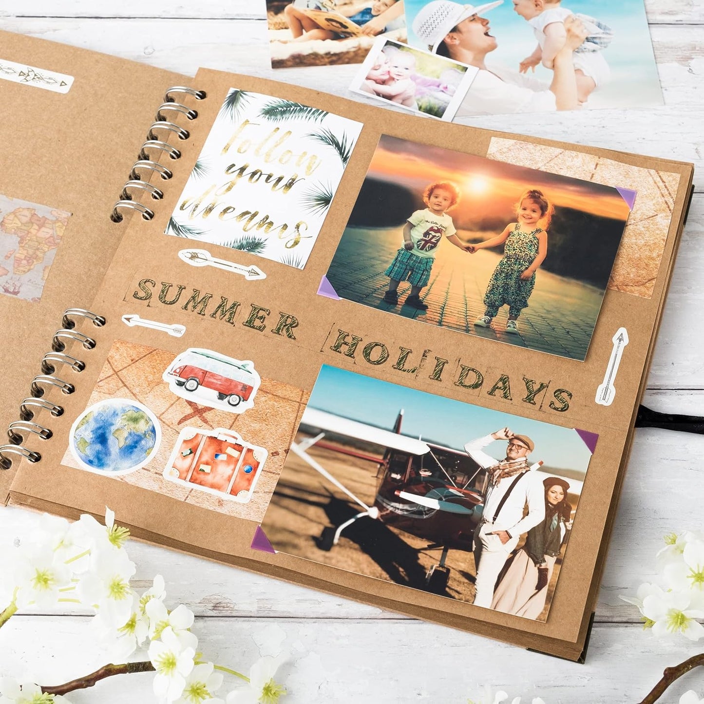 Bstorify 10 x 10 Inches Scrapbook Album For 4 x 6, 8 x 10 Pictures, 70 Pages Brown Thick 200gsm Kraft Paper Corner Protectors, Ribbon Closure - Ideal for Your Scrapbooking, Art & Craft Projects